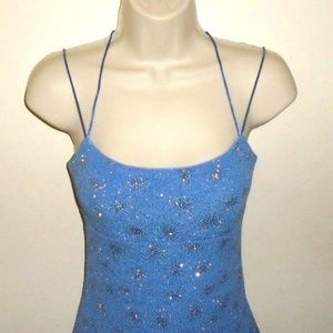 Metallic Silver Blue Cute Double Spaghetti Straps Sexy Mini Dress